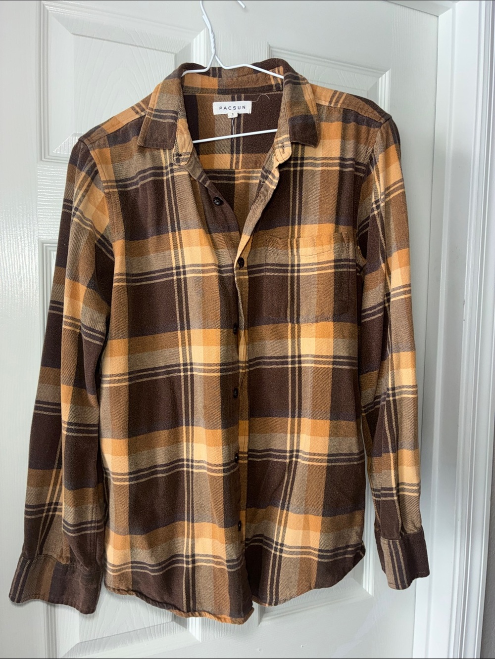 PacSun Brown and Tan Plaid Long-Sleeve Button-Down Shirt